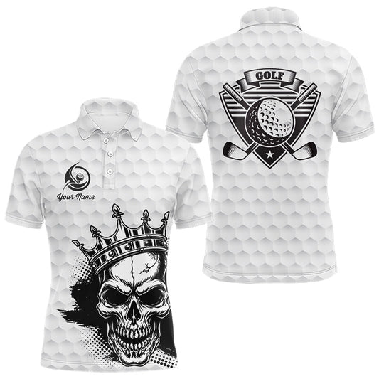Maxcorners Funny Skull Mens Golf Polo Shirts Golf Camo Pattern Custom Name Skull Golf Shirt, Golf Attire LM0404