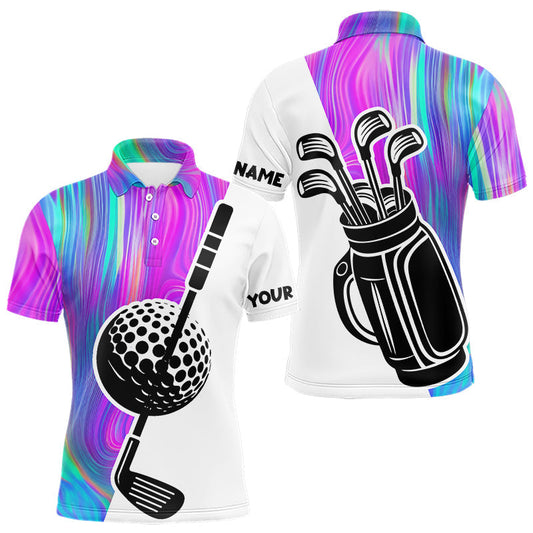 Maxcorners Hologram Golf Pattern Mens Polo Golf Shirts Custom Golf Team Shirts Golfer Outfit, Golf Gifts LM1005