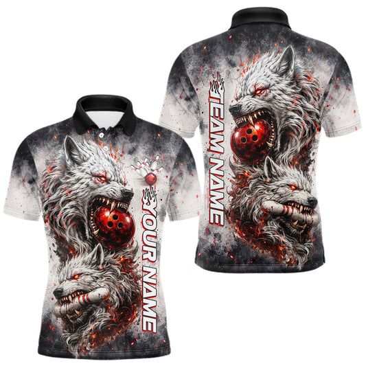 Maxcorners Custom Black And Gray Wolf Bowling Polo & 1/4 Quarter Zip Shirts For Men, Wolf Bowling Jerseys