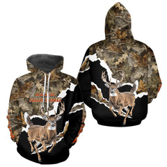 Maxcorners Whitetail Deer Camo Customize Name 3D Printed Long Sleeve Hoodie Hunting Shirts for Men