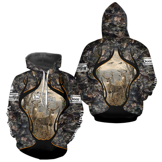 Maxcorners Whitetail Deer Custom Name 3D Printed Long Sleeve Hoodies, Deer Hunting Shirt, Hunting Season