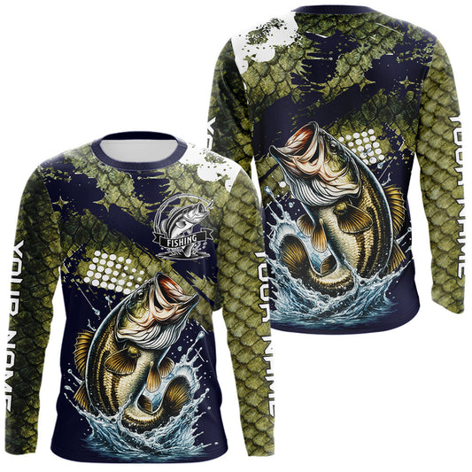 Maxcorners Custom Bass Fishing Green Bass Scales Fishing Shirts For Men, Bass Fishing Shirts LM1203