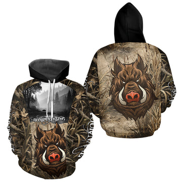 Maxcorners Boar Hunting Camouflage 3D All Over Printed Shirts, Personalized Hunting Clothing, Boar Hunting Camo Shirt LM1610