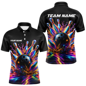 Maxcorners Custom Hologram Bowling Polo Quarter-Zip Shirts For Men, Bowling Team Bowler Outfit LM1910