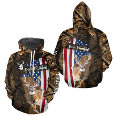 Maxcorners Forest Camo Deer Hunting Shirt American Flag Full All Over 3D Printed Hoodie For Men LM1112