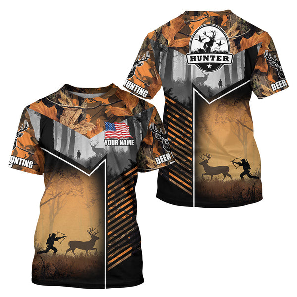 Maxcorners Orange Camo Deer Bow Hunting Custom Name Shirts - Best Hunting Apparel, Hunting Gifts for Men LM2608