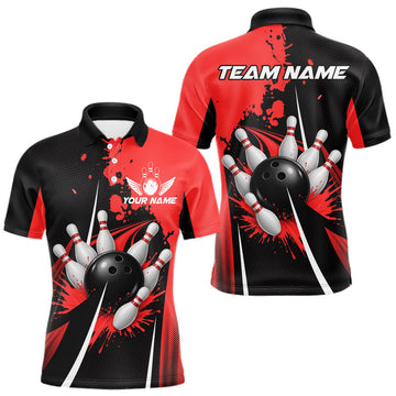 Maxcorners Personalized Red Bowling Shirts Custom Men Bowling Team Jersey Polo & 1/4 Zip Bowling Shirts