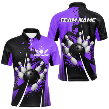 Maxcorners Personalized Purple Bowling Shirts Custom Men Bowling Team Jersey Polo & 1/4 Zip Bowling Shirts