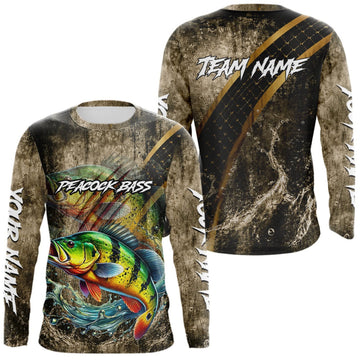 Maxcorners Peacock Bass Long Sleeve Fishing Shirts Personalized Peacock Bass Fishing Team Jerseys LM0609