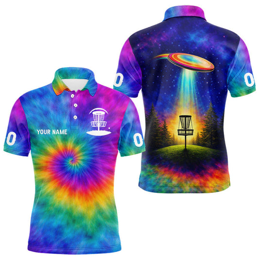 Maxcorners Mens Disc Golf Polo Shirts with Colorful Tie Dye Background Custom Disc Golf Team Shirt, Disc Golf Gift LM2704