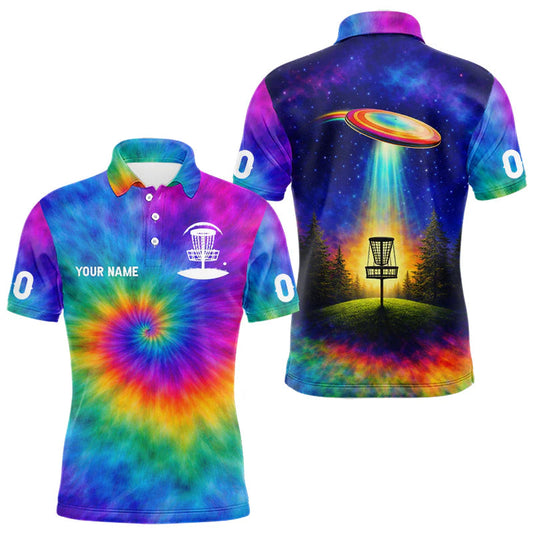 Maxcorners Mens Disc Golf Polo Shirts with Colorful Tie Dye Background Custom Disc Golf Team Shirt, Disc Golf Gift LM1904