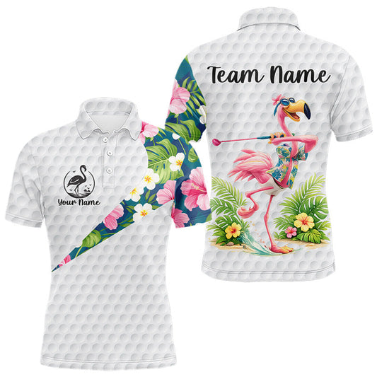 Maxcorners Men Golf Polo Shirts Colorful Floral Flamingo Pattern Tropical Leaves Custom Name Team Golf Shirts
