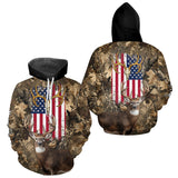 Maxcorners American Flag Whitetail Deer Camo Hunting Shirt, Best Hunting Clothes for Deer Hunting Seaso LM2608