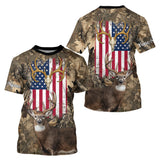 Maxcorners American Flag Whitetail Deer Camo Hunting Shirt, Best Hunting Clothes for Deer Hunting Seaso LM2608