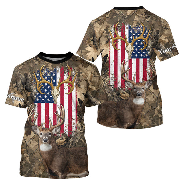 Maxcorners American Flag Whitetail Deer Camo Hunting Shirt, Best Hunting Clothes for Deer Hunting Seaso LM2608