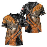 Maxcorners Whitetail Deer Hunting Orange and Black Camo Shirts with US Flag, Personalized Hunting Shirt LM2608