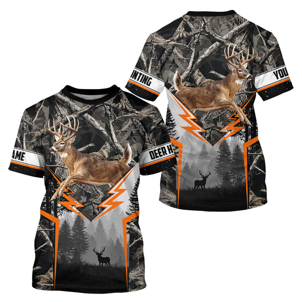 Maxcorners Jumping Whitetail Deer Hunting Dark Camo Custom Name 3D All Over Printed Shirts, Hunting Gifts LM2608