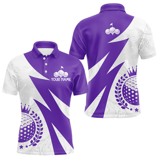 Maxcorners Mens Golf Polo Shirts Custom Name Purple And White Golf Shirt, Golf Attire LM2704