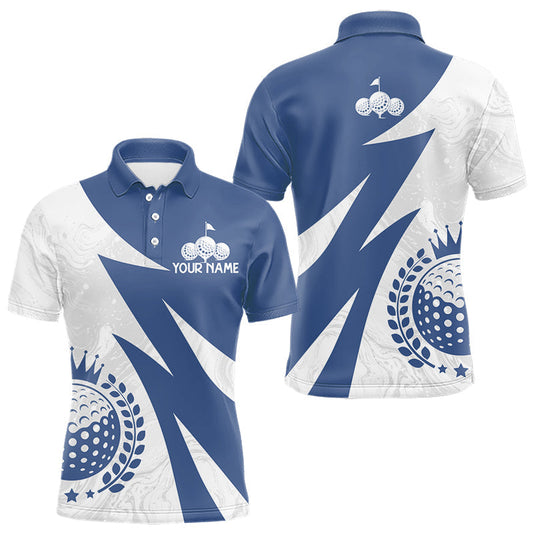 Maxcorners Mens Golf Polo Shirts Custom Name Navy Blue And White Golf Shirt, Golf Attire LM2704