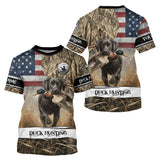 Maxcorners Duck Hunting Waterfowl Camo US Flag Black Labrador Retriever Dog Shirts, Duck Hunting Gifts LM2608