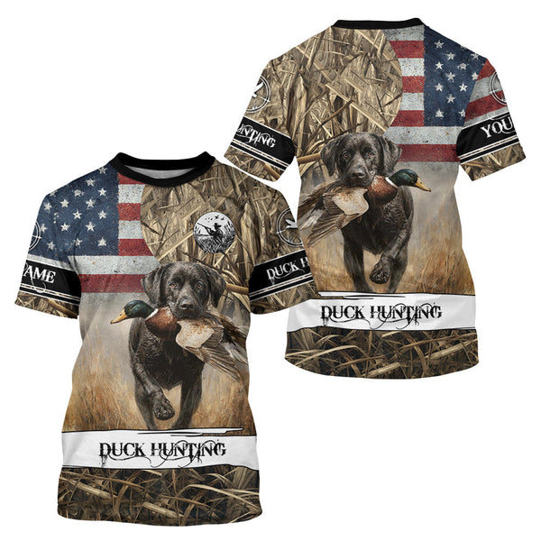 Maxcorners Duck Hunting Waterfowl Camo US Flag Black Labrador Retriever Dog Shirts, Duck Hunting Gifts LM2608