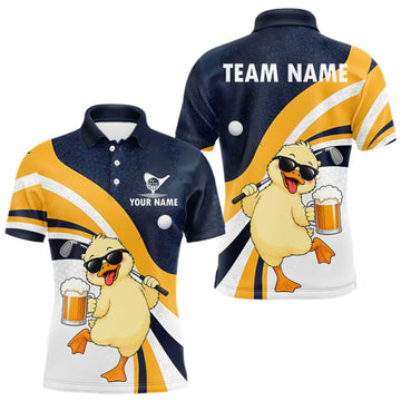 Maxcorners Funny Duck Golf Polo Shirt For Men, Cute Duck With Beer Print Shirt, Golf Gifts LM2709