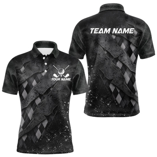 Maxcorners Gray Argyle Plaid Pattern Mens Golf Polo Shirts Custom Golf Attire For Men, Golf Team Shirt LM0106