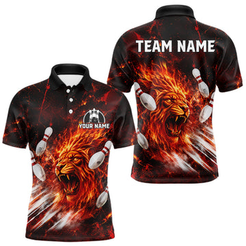 Maxcorners Red Flame Lion Custom Men Bowling Quarter Zip Shirts Bowling League Shirts Bowling Team Jerseys