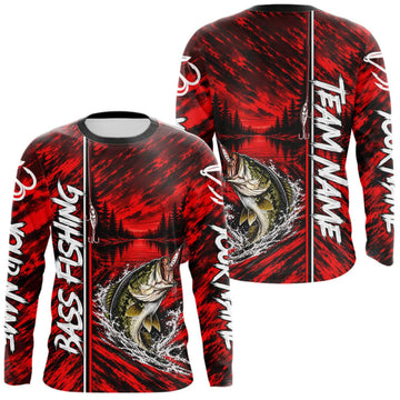 Maxcorners Personalized Red Bass Fishing Sport Jerseys, Bass Fishing Long Sleeve Tournament Shirts LM0410