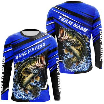 Maxcorners Blue Camo Bass Fishing Custom Largemouth Bass Sun Protection Long Sleeve Fishing Shirt For Team LM0410