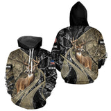 Maxcorners Whitetail Deer Hunting Brown and Black Camo Shirts with US Flag, Personalized Hunting Shirt LM0409