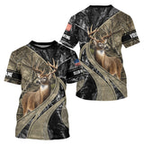 Maxcorners Whitetail Deer Hunting Brown and Black Camo Shirts with US Flag, Personalized Hunting Shirt LM0409