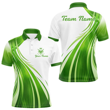 Maxcorners Mens Golf Polo Shirt Green And White Custom Golf Shirts For Team Personalized Golf Gifts