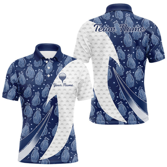 Maxcorners Blue Golf Pattern Polo Golf Shirt For Men Custom Mens Golf Clothes, Best Golf Gifts