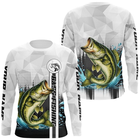 Maxcorners White Camo Bass Fishing Custom Name Long Sleeve Fishing Shirts With UV Protection
 LM1203