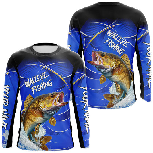 Maxcorners Personalized Walleye Long Sleeve Fishing Shirts UV Protection Tournament Jersey, Walleye Fishing Shirts LM1501