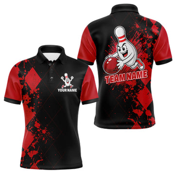 Maxcorners Red Argyle Pattern Bowling Shirts For Men Custom Bowling Team Jerseys Bowler Outfits