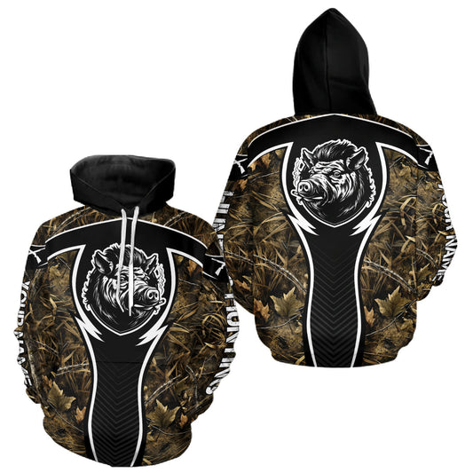 Maxcorners Wild Boar Hunting Full Camouflage 3D Custom Name, Hunting Clothes for Men, Hunting Gifts LM2110