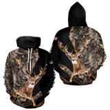 Maxcorners Whitetail Deer Hunting Brown Camo with Scope US Flag Shirts, Deer Hunting Clothes for Hunters LM2110