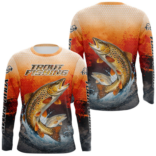 Maxcorners Brown Trout Long Sleeve Fishing Shirts Custom Name, Fishing Gifts Trout Fishing Shirts LM2901