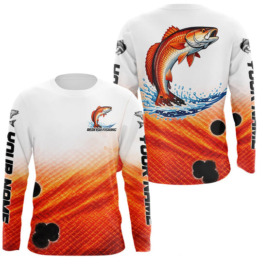 Maxcorners Redfish Fishing Scales Custom Name UV Protection Long Sleeve Fishing Shirts LM2603