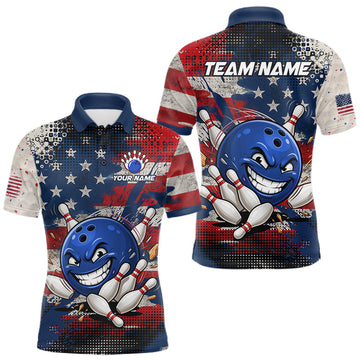 Maxcorners Funny American Flag Bowling Jersey For Men Custom Polo Bowling Shirt Patriotic Bowling Shirt For Team