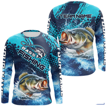 Maxcorners Thunder Lightning Bass Fishing Tournament Shirts Blue Camo, Custom Bass Fishing Shirts For Men LM0503
