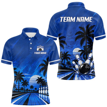 Maxcorners Custom Bowling Jersey Polo & 1/4 Zip Custom Tropical Sublimated Bowling Shirt For Men