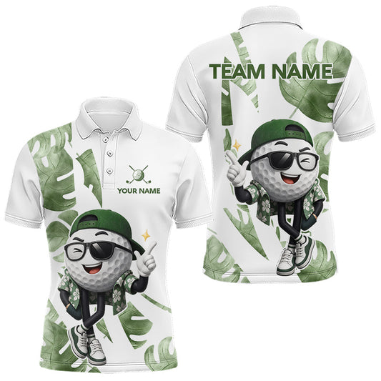 Maxcorners Funny Golf Ball Tropical Pattern Custom Mens Golf Polo Shirts, Golfing Gifts|Green LM1005