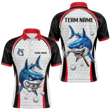 Maxcorners Custom Mens Golf Polo Shirt Funny Red And White Shark Pattern Golf Shirts For Men, Team Golf Shirts LM0706