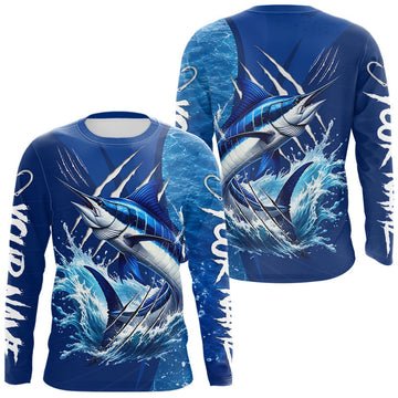 Maxcorners Marlin Fishing Custom Long Sleeve Performance Fishing Shirts, Marlin Saltwater Fishing Shirt LM1005
