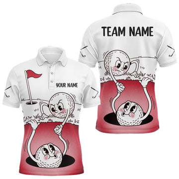 Maxcorners Red Funny Golf Rescue Team Polo Shirt Custom Name, Golf Ball Cartoon Polo, White Golf Shirt LM1104