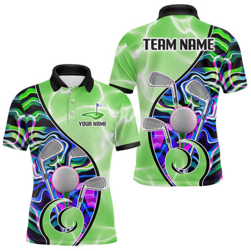 Maxcorners Mens Golf Polo Shirt Holographic Marble Golf Pattern For Team, Golf Attire For Men | Green LM1705