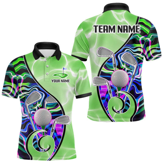 Maxcorners Mens Golf Polo Shirt Holographic Marble Golf Pattern For Team, Golf Attire For Men | Green LM1705